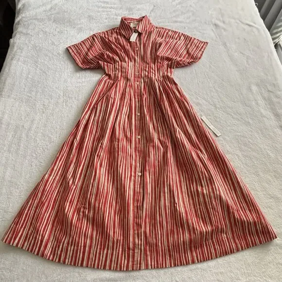 Tobie Button Front Pleated Shirt Dress By Exquise Sz Sm Red